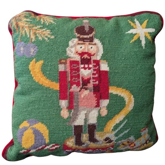 Imperial Elegance Nutcracker Needlepoint Pillow Christmas Red Velvet Wool VTG - Picture 2 of 9